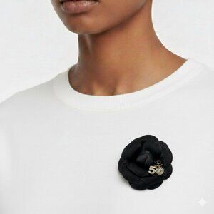 Camellia Style Flower Brooch | Designer-Inspired Luxury Pin | Black Tone